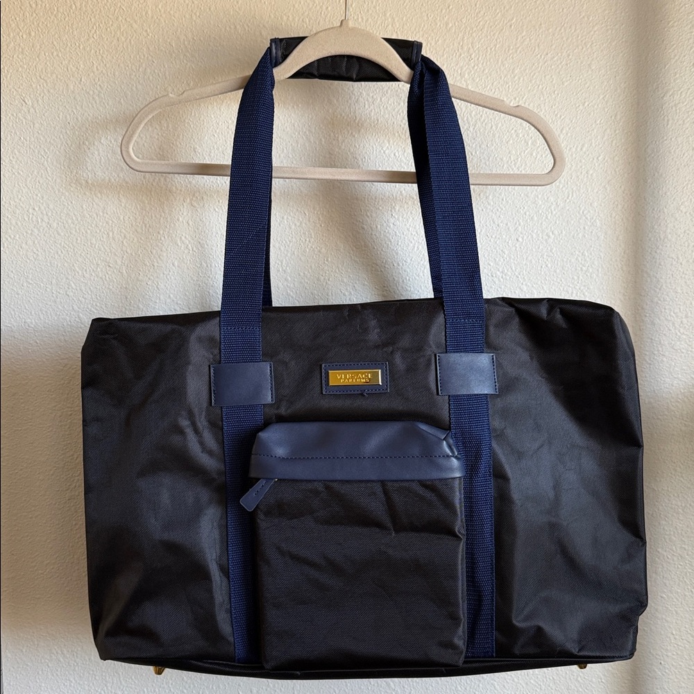 VERSACE PARFUMS  Black with Blue straps duffle bag.
